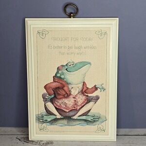 Vintage Wood Wall Plaque Hallmark Thought Today Laugh Wrinkles Worry Warts Frog